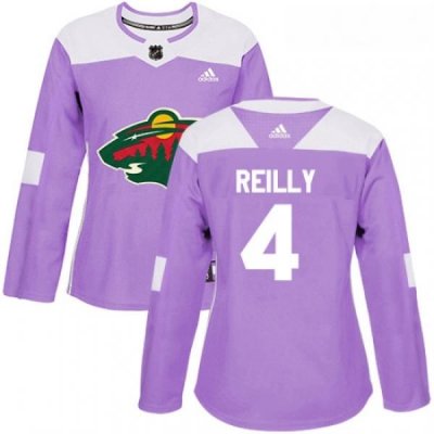 Womens Adidas Minnesota Wild 4 Mike Reilly Authentic Purple Fights Cancer Practice NHL Jersey