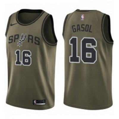 Youth Nike San Antonio Spurs 16 Pau Gasol Swingman Green Salute to Service NBA Jersey