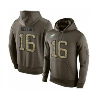 Football Mens Philadelphia Eagles 16 Mack Hollins Green Salute To Service Pullover Hoodie