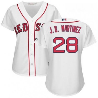 Womens Majestic Boston Red Sox 28 J D Martinez Replica White Home MLB Jersey