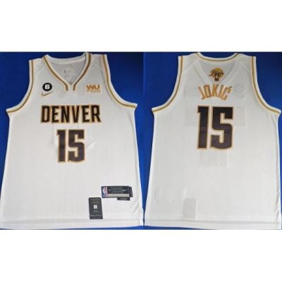 Men Denver Nuggets 15 Nikola Jokic White With NO 6 Patch Stitched Jersey