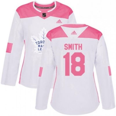 Womens Adidas Toronto Maple Leafs 18 Ben Smith Authentic WhitePink Fashion NHL Jersey