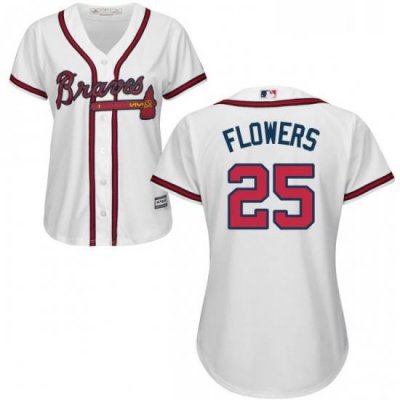 Womens Majestic Atlanta Braves 25 Tyler Flowers Replica White Home Cool Base MLB Jersey