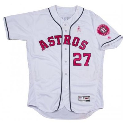 Men Houston Astros 27 Jose Altuve White Pink Flex Base Stitched Baseball Jersey