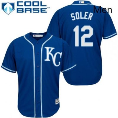 Mens Majestic Kansas City Royals 12 Jorge Soler Replica Blue Alternate 2 Cool Base MLB Jersey