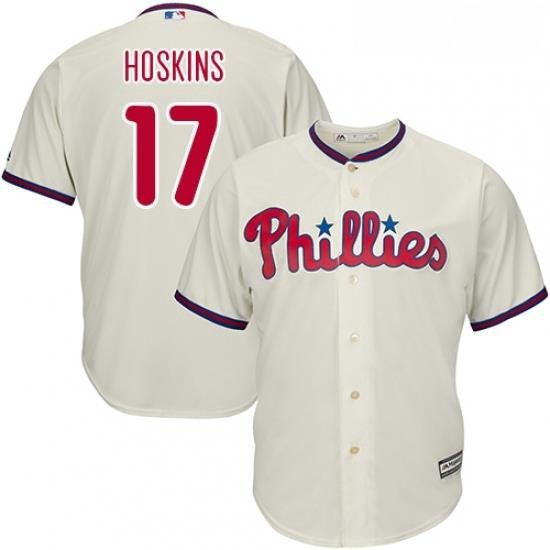 Youth Majestic Philadelphia Phillies 17 Rhys Hoskins Authentic Cream Alternate Cool Base MLB Jersey