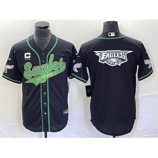 Men Philadelphia Eagles Black Team Big Logo With C Patch Cool Base Stitched Baseball Jersey