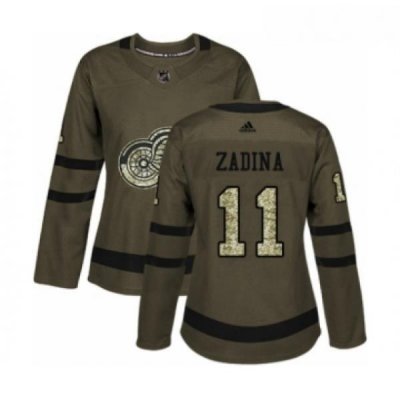 Womens Adidas Detroit Red Wings 11 Filip Zadina Authentic Green Salute to Service NHL Jersey