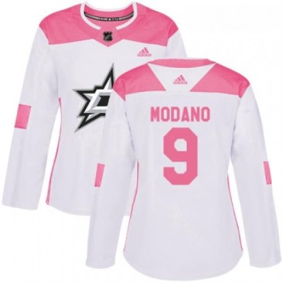 Womens Adidas Dallas Stars 9 Mike Modano Authentic WhitePink Fashion NHL Jersey