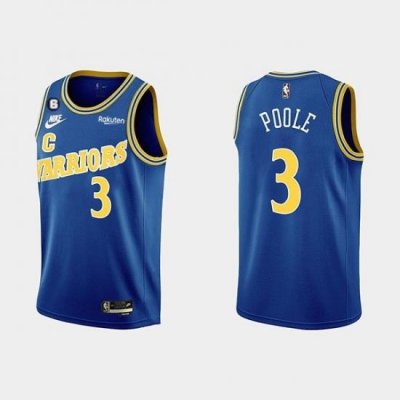 Men Golden State Warriors 3 Jordan Poole 2022 23 Blue With No 6 Patch Stitched Basketball Jersey