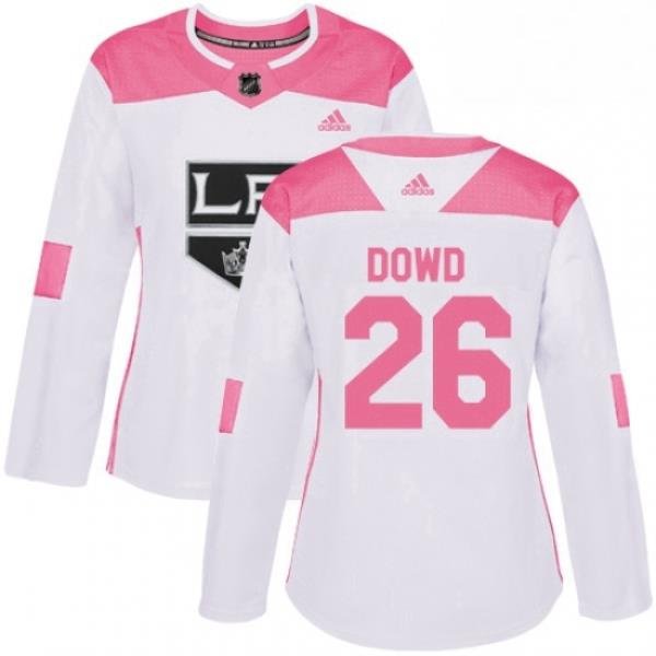 Womens Adidas Los Angeles Kings 26 Nic Dowd Authentic WhitePink Fashion NHL Jersey