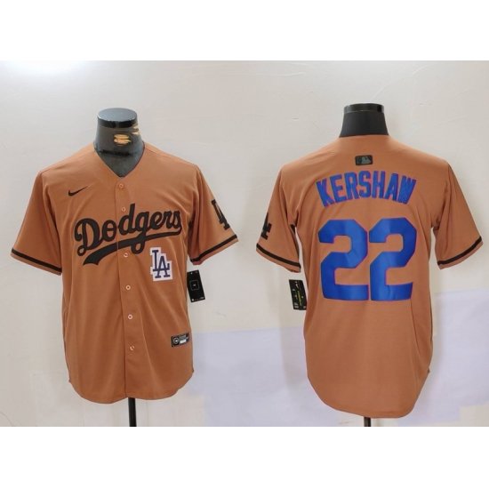 Men Los Angeles Dodgers 22 22 Clayton Kershaw Brown Cool Base Stitched Baseball Jersey 3