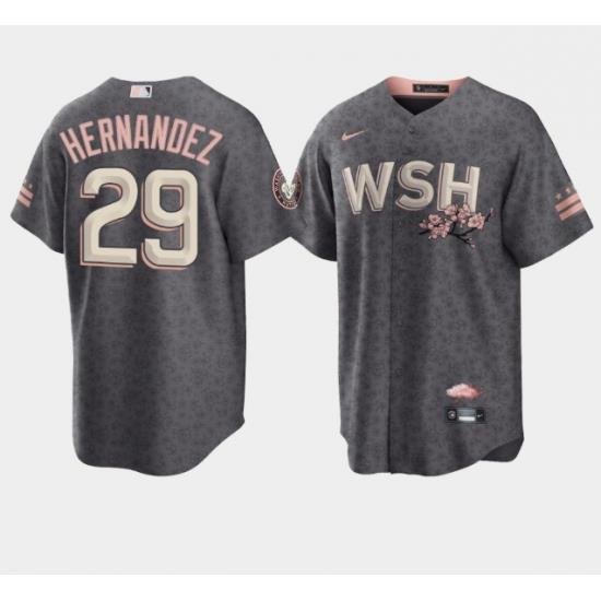 Men Washington Nationals 29 Yadiel Hernandez 2022 Grey City Connect Cherry Blossom Cool Base Stitched jersey