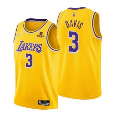 Men Los Angeles Lakers 3 Anthony Davis Yellow 75th Anniversary Stitched Jersey