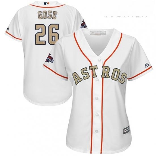 Womens Majestic Houston Astros 26 Anthony Gose Authentic White 2018 Gold Program Cool Base MLB Jersey