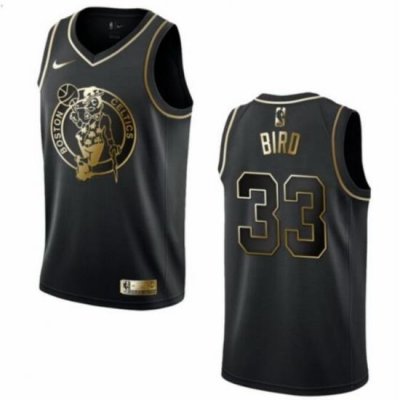 Men Boston Celtics 33 Larry Bird Black Gold Stitched Jersey