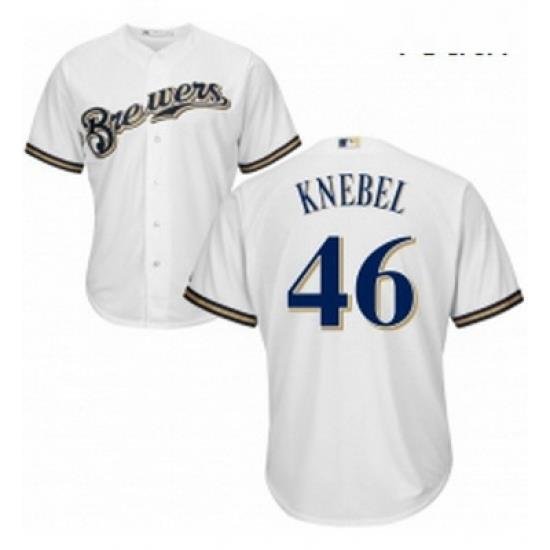 Youth Majestic Milwaukee Brewers 46 Corey Knebel Authentic White Home Cool Base MLB Jersey