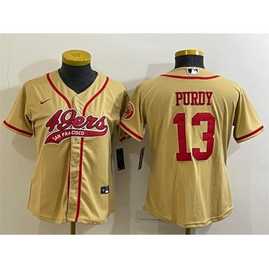 Women San Francisco 49ers 13 Brock Purdy Gold With Patch Cool Base Stitched Baseball Jersey