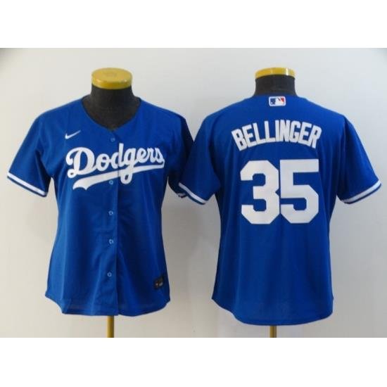 Women Dodgers 35 Cody Bellinger Royal Women 2020 Nike Cool Base Jersey