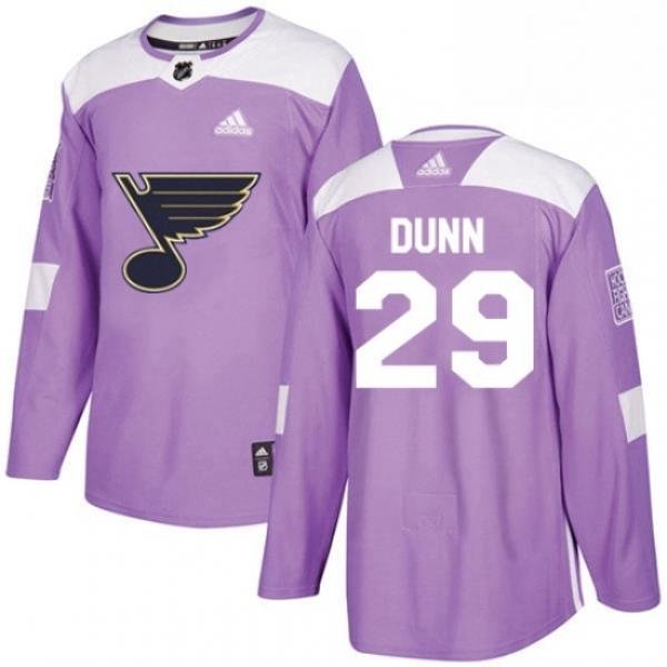 Mens Adidas St Louis Blues 29 Vince Dunn Authentic Purple Fights Cancer Practice NHL Jersey