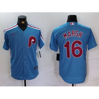 Men Philadelphia Phillies 16 Brandon Marsh Blue Cool Base Stitched Jersey