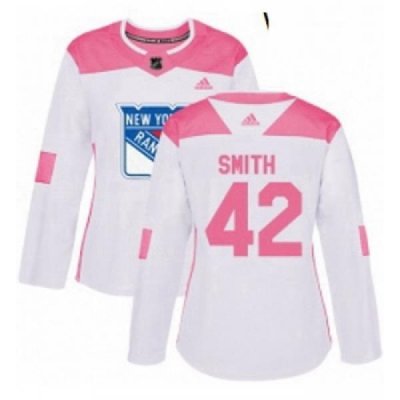 Womens Adidas New York Rangers 42 Brendan Smith Authentic WhitePink Fashion NHL Jersey