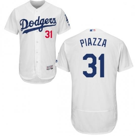 Mens Majestic Los Angeles Dodgers 31 Mike Piazza White Home Flex Base Authentic Collection MLB Jersey