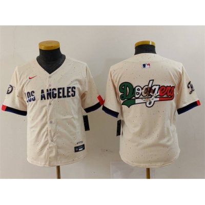 Youth Los Angeles Dodgers Team Big Logo Cream 2024 City Connect Limited Stitched Baseball Jersey