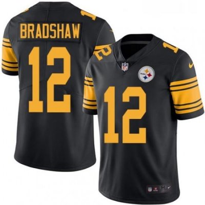 Youth Nike Pittsburgh Steelers 12 Terry Bradshaw Elite Black Rush Vapor Untouchable NFL Jersey