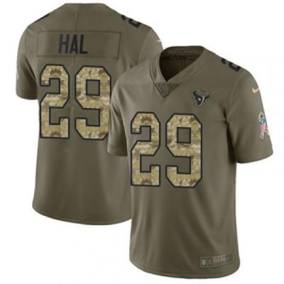 Youth Nike Texans #29 Andre Hal Olive Camo Stitched NFL Limited 2017 Salute to Service Jersey