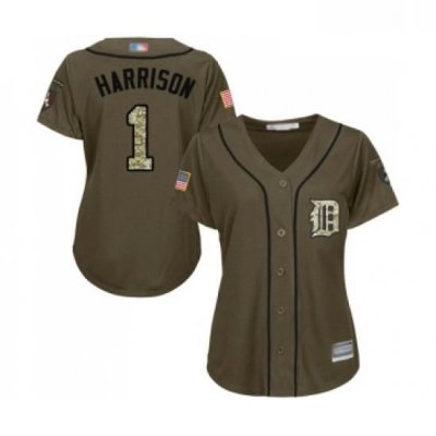 Womens Detroit Tigers 1 Josh Harrison Authentic Green Salute to Service Baseball Jersey