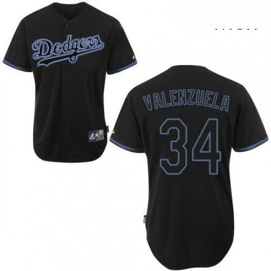 Mens Majestic Los Angeles Dodgers 34 Fernando Valenzuela Authentic Black Fashion MLB Jersey