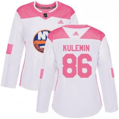 Womens Adidas New York Islanders 86 Nikolay Kulemin Authentic WhitePink Fashion NHL Jersey