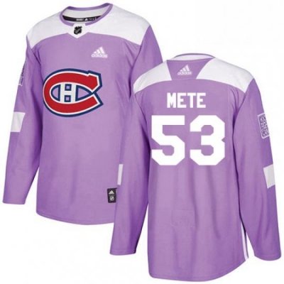 Mens Adidas Montreal Canadiens 53 Victor Mete Authentic Purple Fights Cancer Practice NHL Jersey