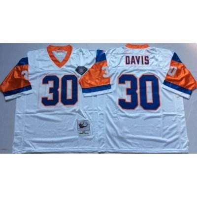 Men Denver Broncos 30 Terrell Davis White M&N Throwback Jersey