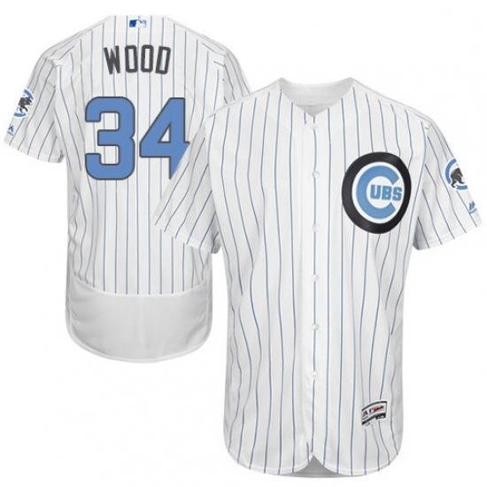 Mens Majestic Chicago Cubs 34 Kerry Wood Authentic White 2016 Fathers Day Fashion Flex Base MLB Jersey