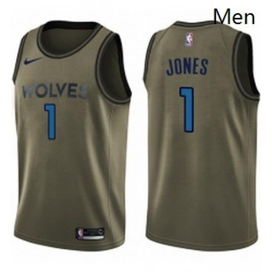 Mens Nike Minnesota Timberwolves 1 Tyus Jones Swingman Green Salute to Service NBA Jersey