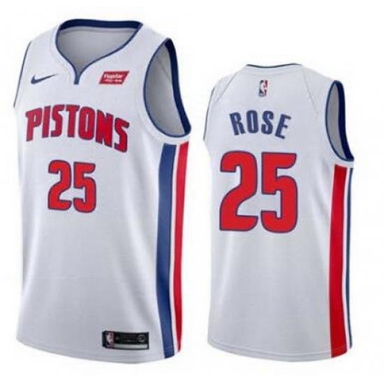 Men Detroit Pistons Nike Road Derick Rose 25 Swingman White Jersey