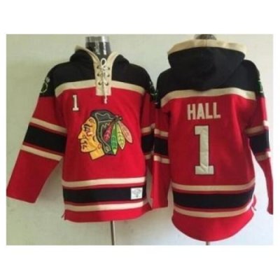 Chicago Blackhawks #1 Glenn Hall Red Lace-Up NHL Jersey Hoodie