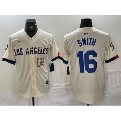 Men Los Angeles Dodgers 16 Will Smith Cream Stitched Baseball Jersey 1