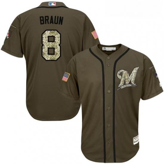 Youth Majestic Milwaukee Brewers 8 Ryan Braun Replica Green Salute to Service MLB Jersey