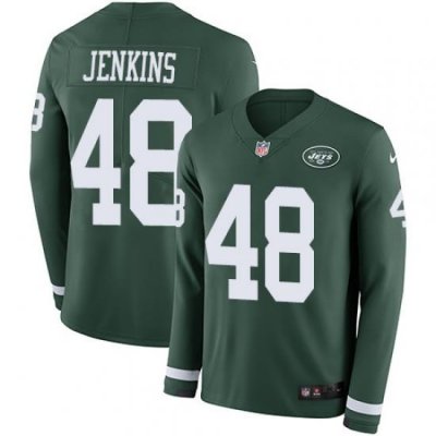 Nike Jets #48 Jordan Jenkins Green Team Color Men Stitched NFL Limited Therma Long Sleeve Jersey