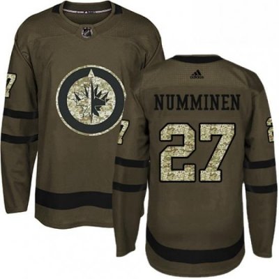 Mens Adidas Winnipeg Jets 27 Teppo Numminen Premier Green Salute to Service NHL Jersey