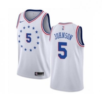 Mens Nike Philadelphia 76ers 5 Amir Johnson White Swingman Jersey Earned Edition