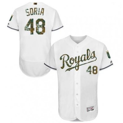 Mens Majestic Kansas City Royals 48 Joakim Soria Authentic White 2016 Memorial Day Fashion Flex Base Jersey