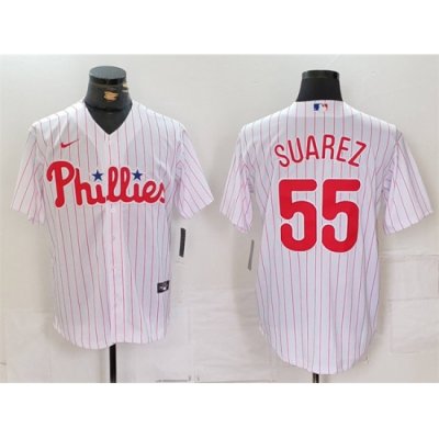 Men Philadelphia Phillies 55 Ranger Suarez White Cool Base Stitched Jersey