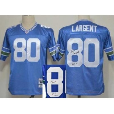 Seattle Seahawks 80 Steve Largent Blue Throwback M&N Signed NFL Jerseys