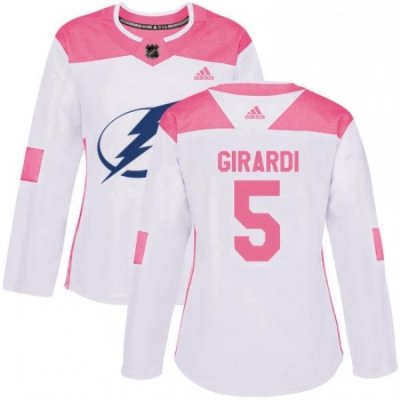 Womens Adidas Tampa Bay Lightning 5 Dan Girardi Authentic WhitePink Fashion NHL Jersey