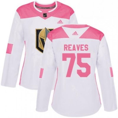 Womens Adidas Vegas Golden Knights 75 Ryan Reaves Authentic White Pink Fashion NHL Jersey