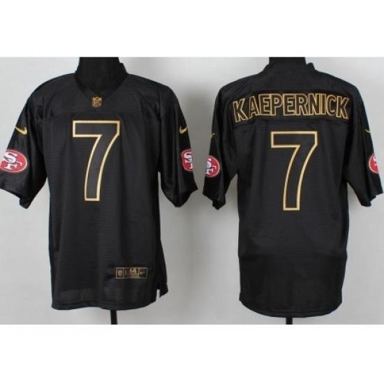 Nike San Francisco 49ers 7 Colin Kaepernick Black PRO Gold Lettering Fashion NFL Jersey